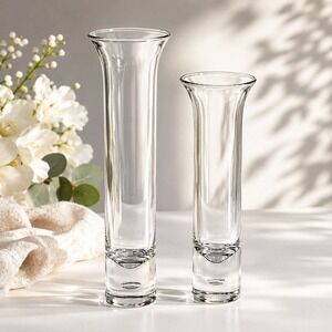 Crown Corning Horizon Bud Vase Set 8" & 10" Vintage Australian Crystal Glass-NIB